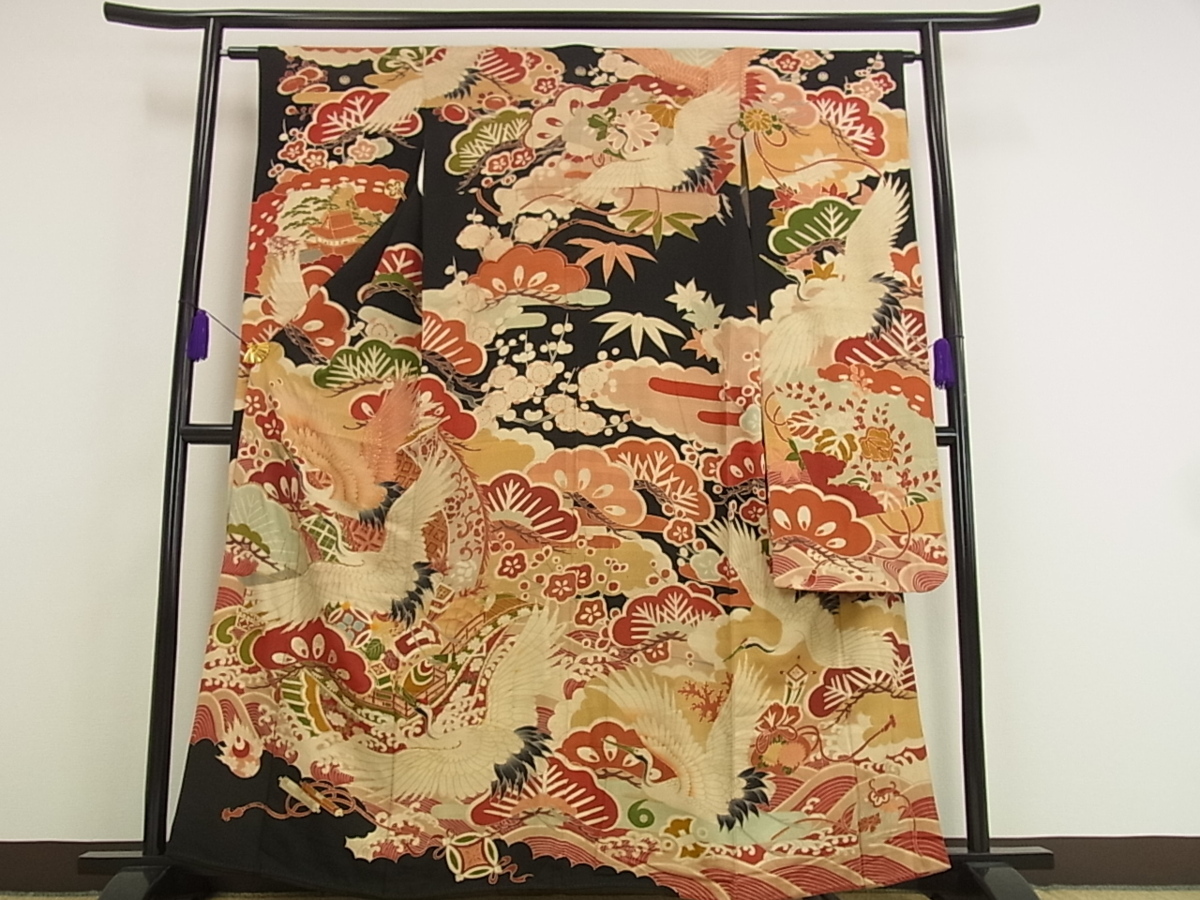 アンティーク 大正ロマン 振袖 駒刺繍 平和屋着物□極上 御所車 暈し 