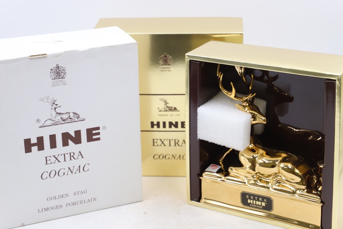 HINE EXTRA ハイン エクストラ ゴールド リモージュ 陶器 鹿 未開栓 未開栓古酒 HINE ハイン EXTRA エクストラ リモージュ陶器×ゴールド 鹿