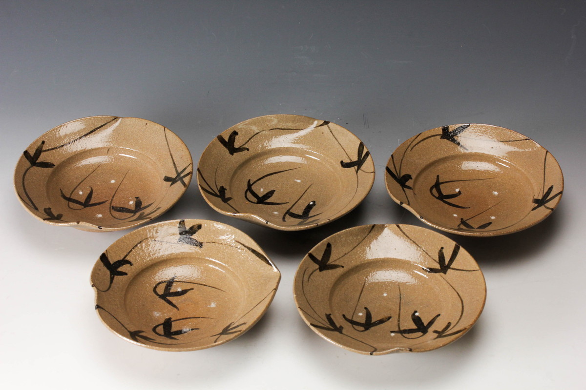 割引❗️【未使用 美品】「母」 三玄窯 中里重利 唐津 絵粉引 向付 5客