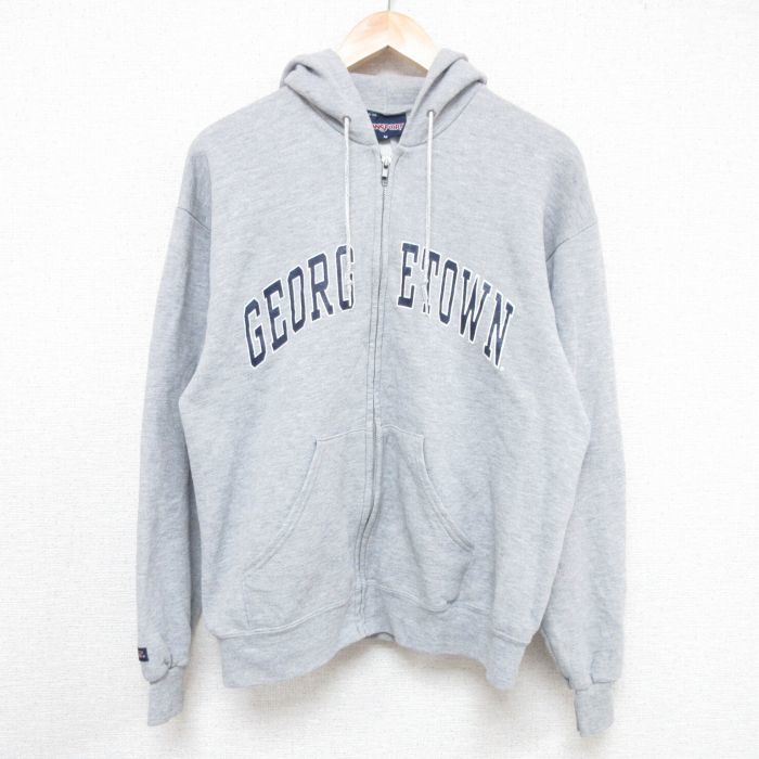 M/古着 ジャンスポーツ 長袖 フルジップ スウェット パーカー メンズ 00s ジョージタウン グレー 霜降り 22aug30 中古 スエット トレーナー
