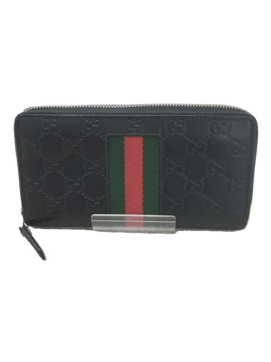 GUCCI◆長サイフ/レザー/BLK/New Web/ラウンドファスナー