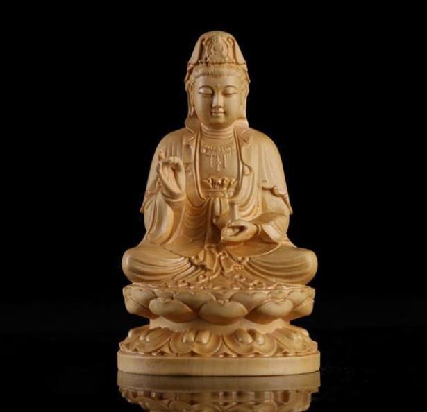 新品推薦☆ 観音菩薩 ツゲの木彫り 蓮観音仏像 供奉品仏像 手作り 実