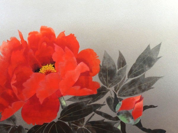 沼田晏宏/「牡丹」/日本画/8号/額装品/共シール付/花鳥画/金