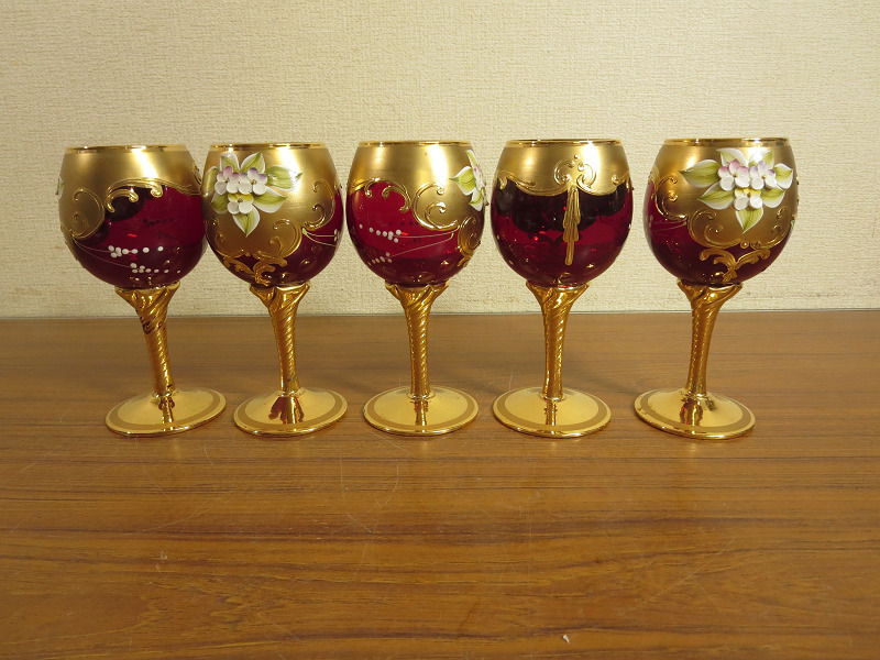 新品☆未使用 ベネチアングラス5客&ボトルセット