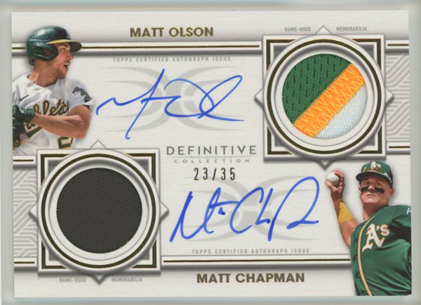 新作入荷，2025 Matt Olson/Matt Chapman 2022 Topps Definitive Collection Dual Auto Patch 直書き 直筆サインパッチカード 35枚限定(Topps)｜売買されたオークション情報、yahooの商品情報をアーカイブ公開 - オークファン シングルカード
