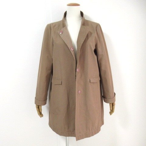 H6◆ヘルノ 高級！イタリア製 薄手コート 薄茶 ブラウン系 46 大きいサイズ コットン混 無地 シンプル ミセス 春 秋 HERNO 参考価格7.8万