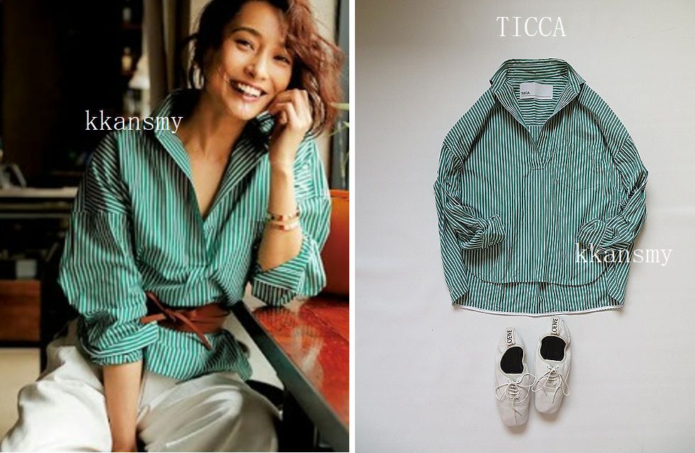 値段 通販 TICCA ティッカ*スキッパーストライプビックシャツ
