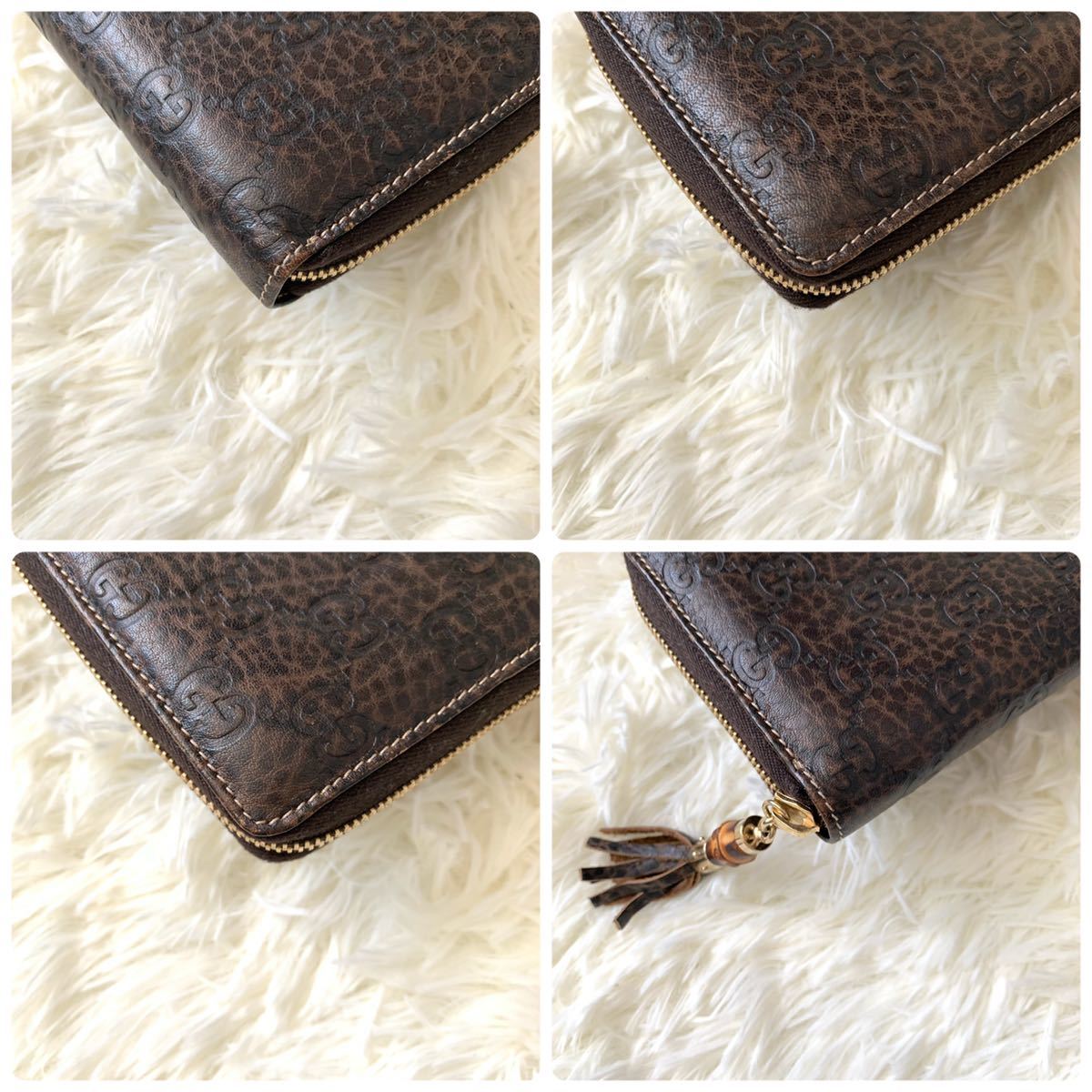 1円《極美品》GUCCI グッチ 長財布 ラウンドファスナー シマレザー GG 
