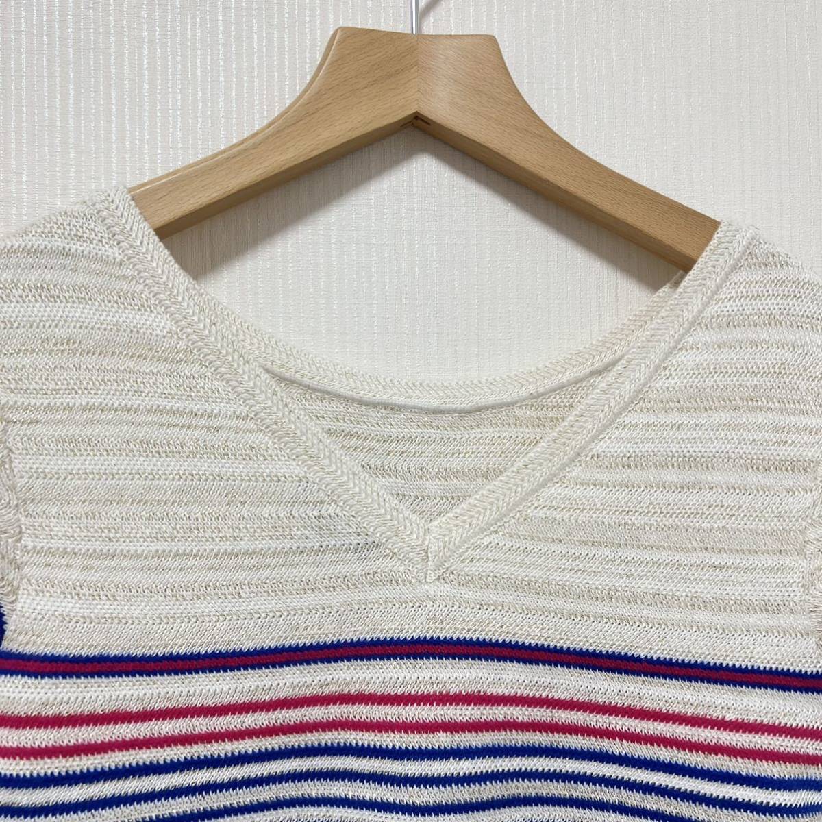 美品】CHANEL シャネル 半袖 ニット ボーダー カシミヤ混 34 M相当