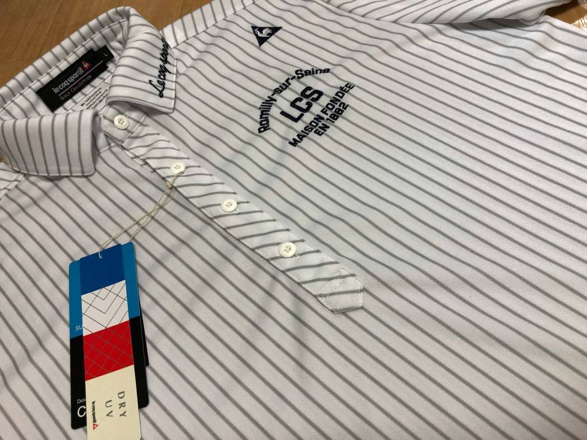 Le coq sportif GOLF(ルコックゴルフ) SUNSCREEN ストライプ半袖ポロシャツ QGMTJA45AT(WHGY)Ｌ