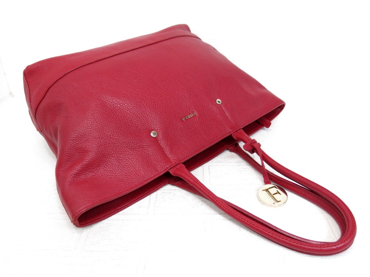 FURLA フルラ◇カーフ レザー 本革◇トート バッグ◇レッド ゴールド 