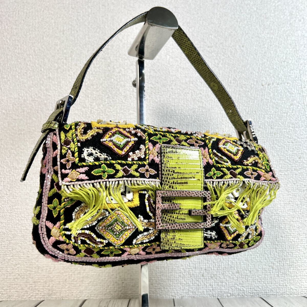 1円 フェンディ FENDI ショルダーバッグ マンマバケット ズッカ カーキ 