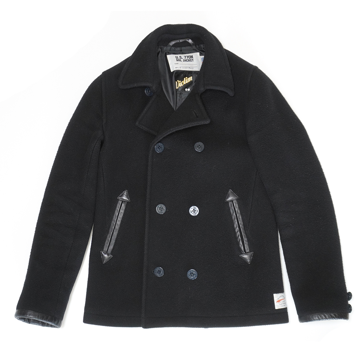 【大得価，100%新品】 SCHOTT &times; VICTIM コラボ ウールPコート 38 ブラック ジャケット ショット ビクティム ミリタリー スリム U.S. 77ON MIL JACKET V83151(Sサイズ)｜売買されたオークション情報、yahooの商品情報をアーカ Sサイズ
