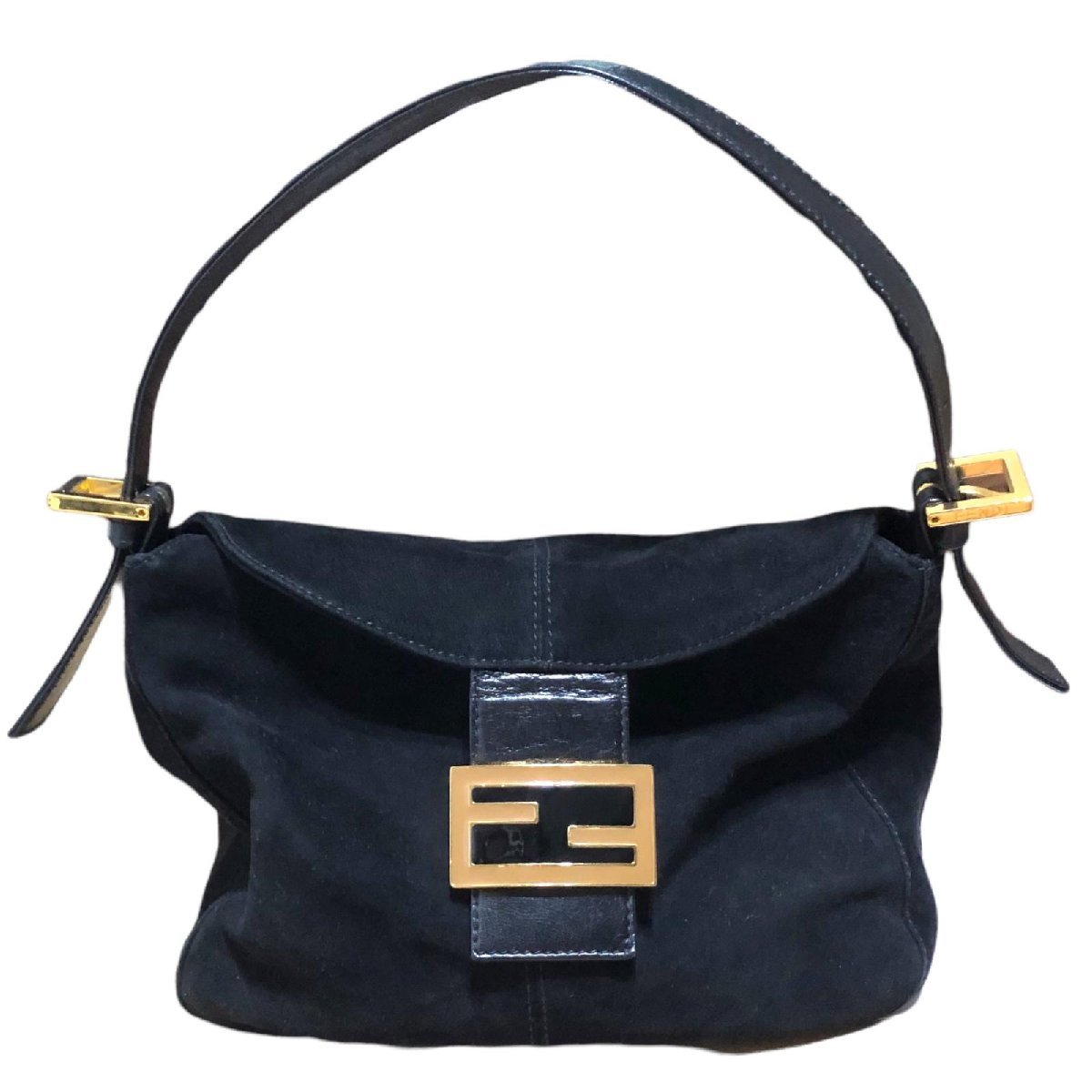 FENDI フェンディ スエード マンマバケット レザー ブラック×ゴールド 