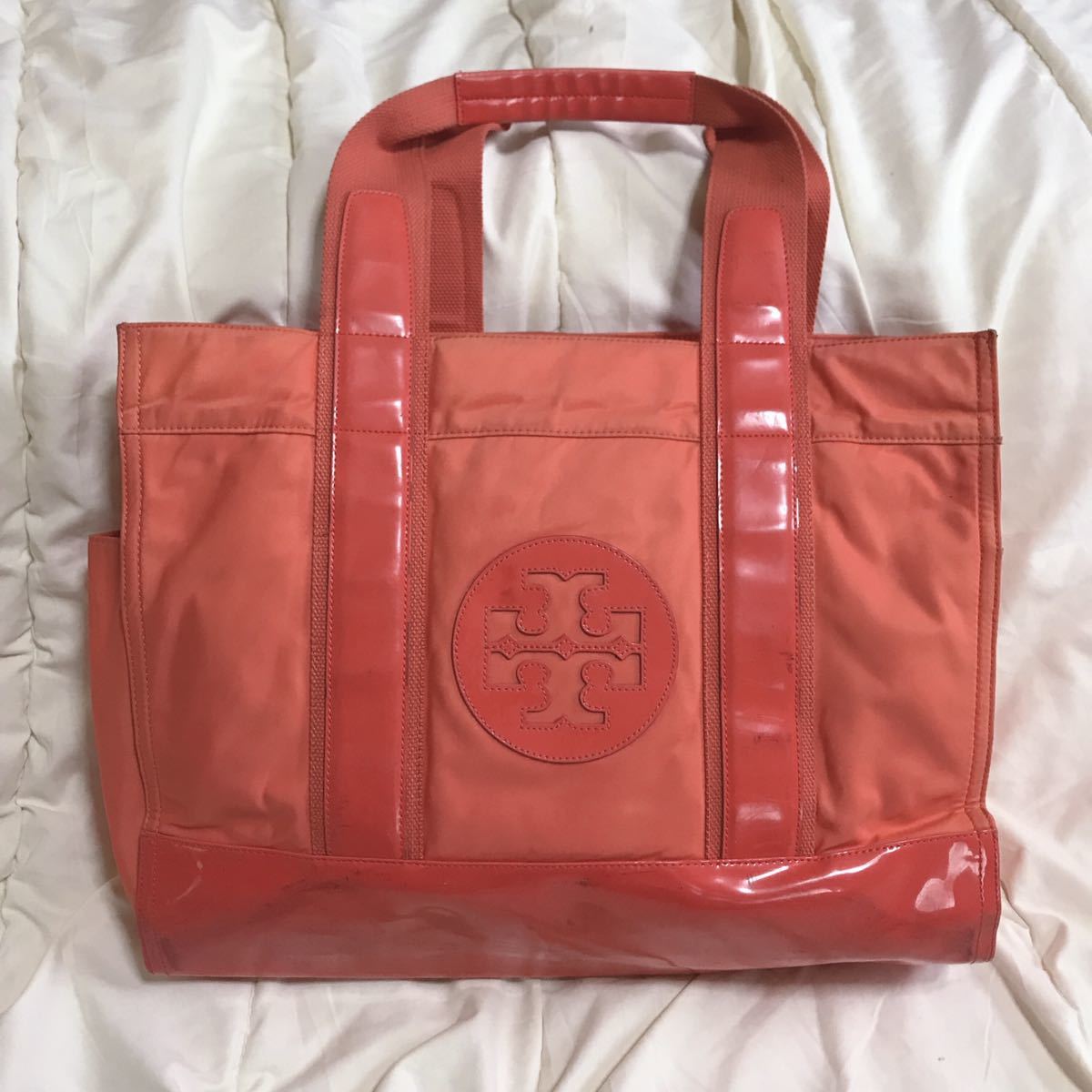 トリーバーチ Tory Burch トートバッグ オレンジ エナメル ナイロン 