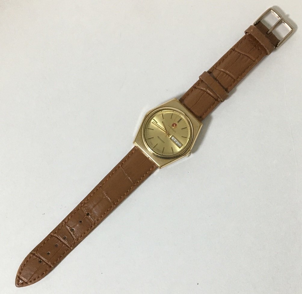 稼働品 RADO PRESIDENT 自動巻き メンズ 3針 デイデイト 金色 ラドー 