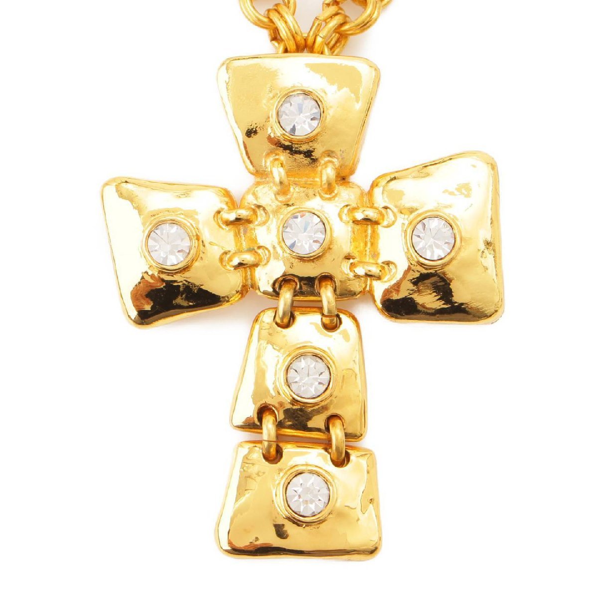 【クリスチャン ラクロワ】Christian Lacroix　ラインストーン ヴィンテージ 十字架デザイン ネックレス ブローチ ゴールド 163378