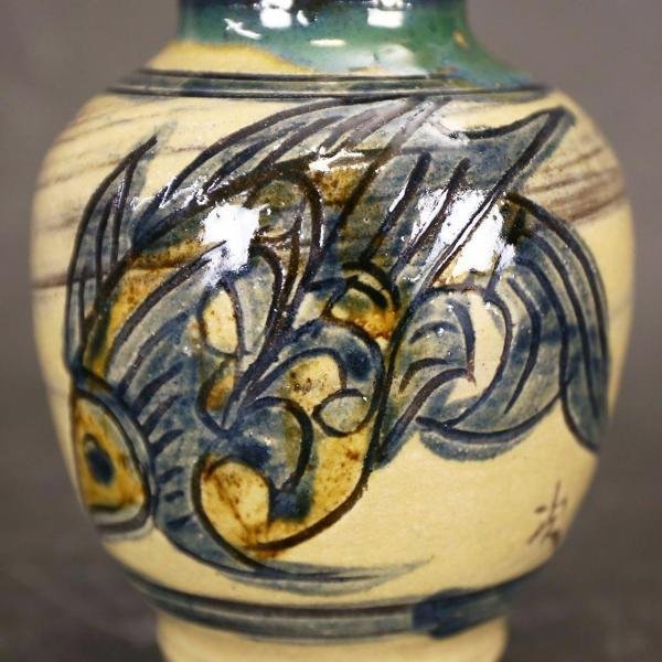 真作】【WISH】金城次郎「壺屋焼 魚紋 壺」壺屋焼 共箱 〇人間国宝
