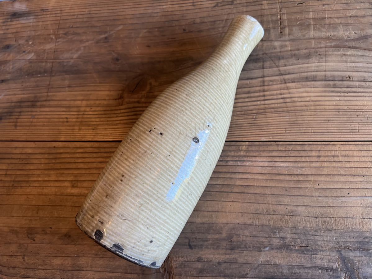 瀬戸輪線徳利 / 骨董 古美術 古陶 酒器 検 灰釉古瀬戸黄瀬戸釉垂れ釉玉