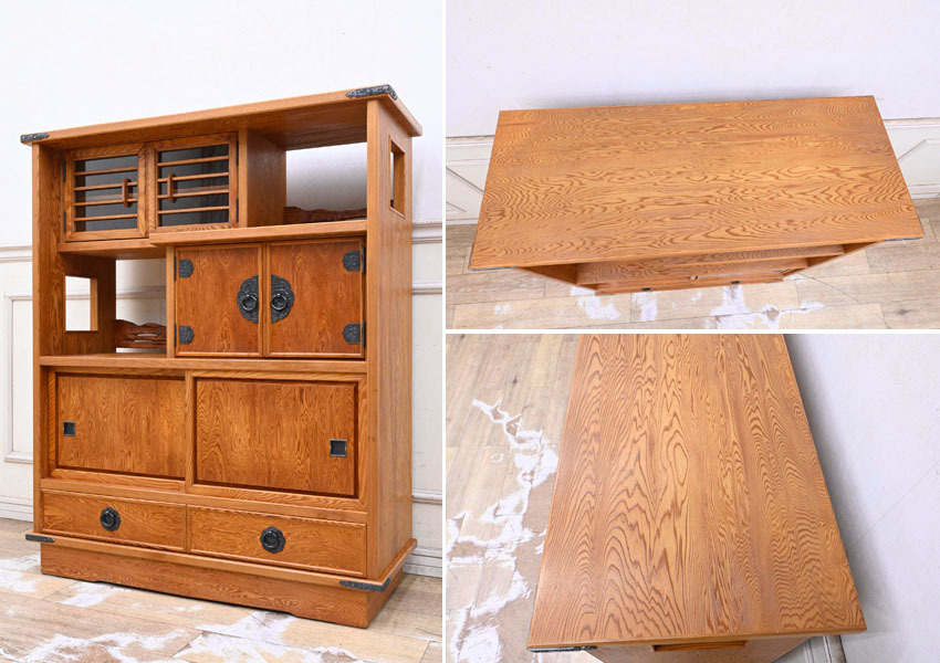 CW05 美品 希少 屋久杉 総無垢 サイドボード 飾り棚 水屋 茶棚 時代タンス