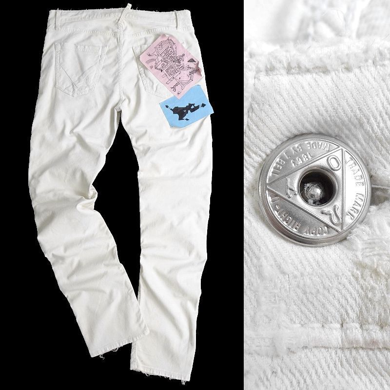 ■ROY ROGER'S DELUXE ロイ ロジャース 定価4.8万 伊製 クラッシュダメージ加工 ホワイトデニムパンツ ジーンズ P037 34 ▲010▼bus8374a