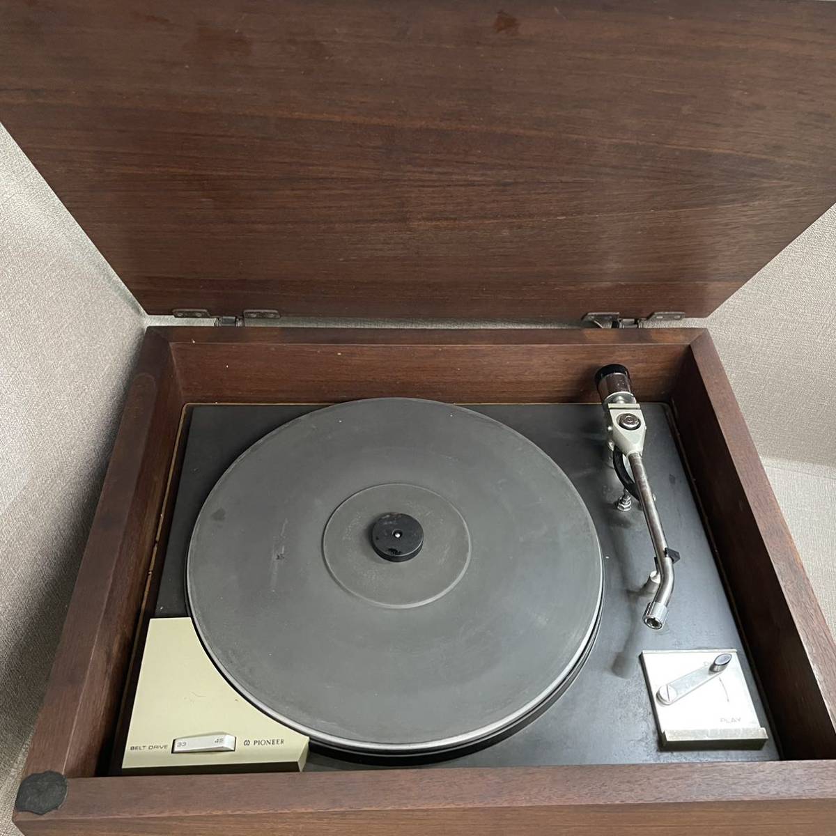 H3）PIONEER レコードプレーヤー/型番不明/旧ロゴ/木製ダストカバー 