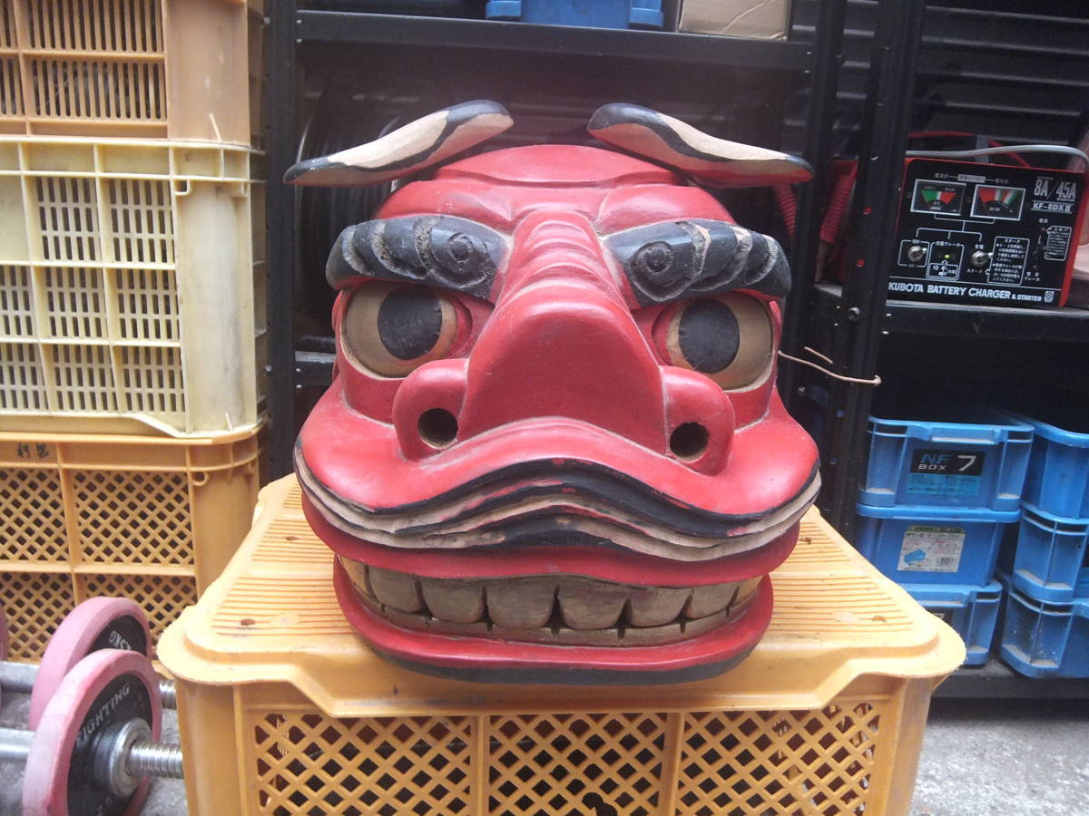 獅子舞 獅子頭 木彫 神楽 厄除け 魔除け 木製 縁起物 時代物 獅子舞