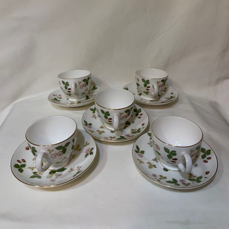 ★即決　未使用　ウェッジウッド　ワイルドストロベリー カップ&ソーサー リー　5客セット　WEDGWOOD 