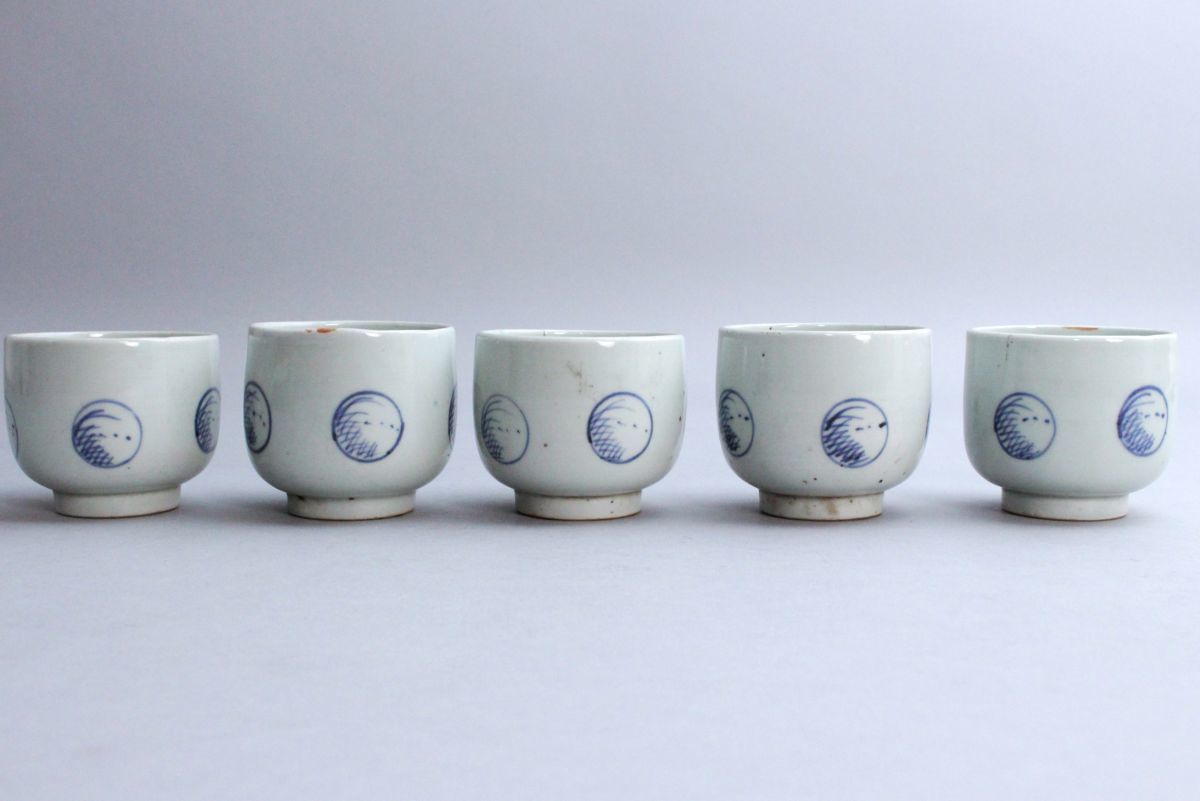 煎茶道具　平安如阿弥造　直入絵付　染付　草漢詩文　煎茶碗　五客　V　A276 煎茶道具 染付 煎茶碗 - 五客 メルカリ A276 V 平安如阿弥造 草