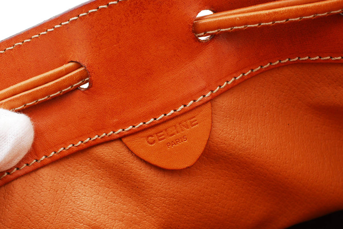【1円スタート】CELINE　ヴィンテージ　セリーヌ　マカダム　PVC　レザー　巾着ショルダーバッグ　斜めかけバッグ　ブラゾン　22-5893 CELINE セリーヌ PVC ホワイト ボーダー クラッチバッグ