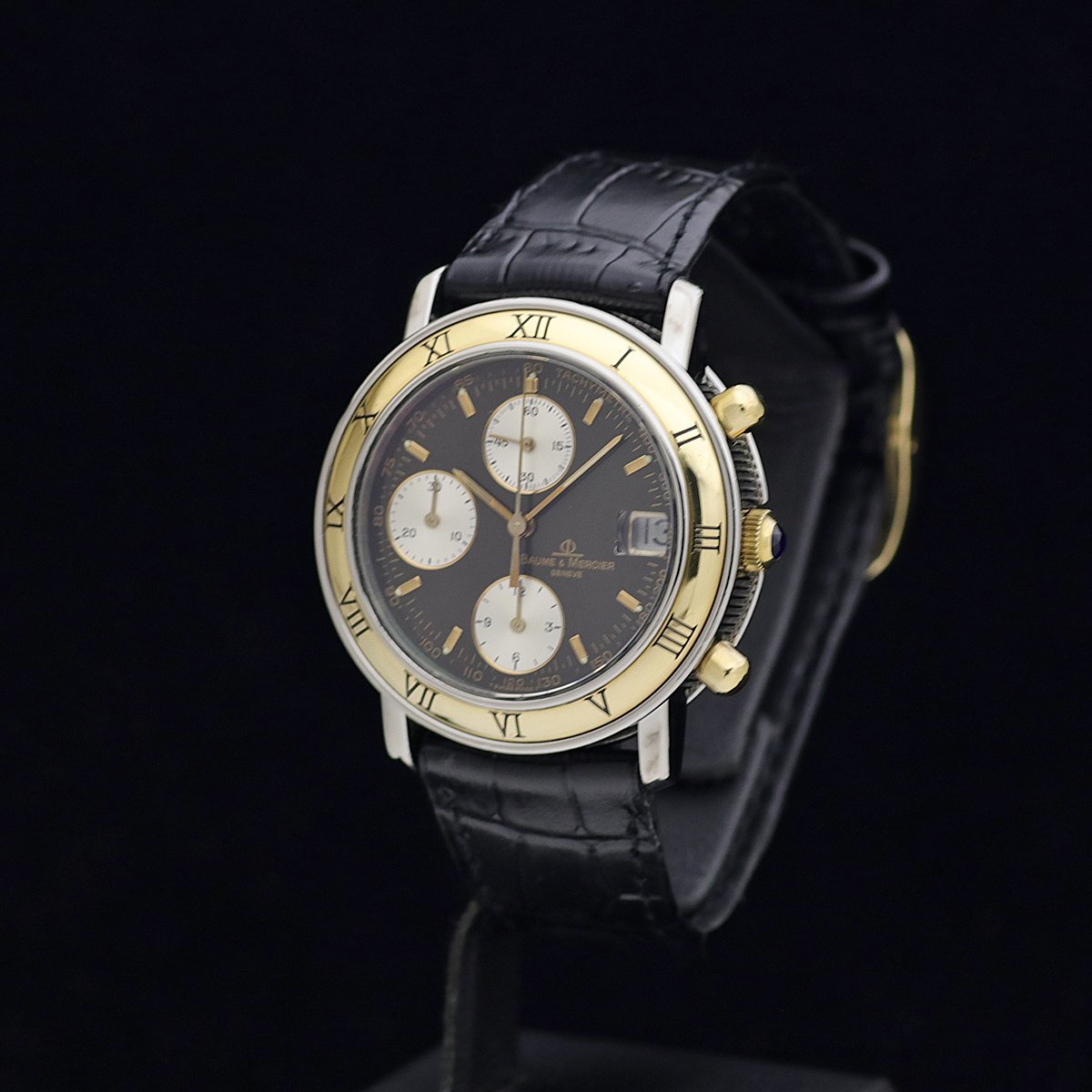 美品 BAUME&MERCIER ボーム＆メルシエ ボーマティック クロノ コインエッジ 6104.018 SS・K18YG メンズ 自動巻 ブラウン文字盤