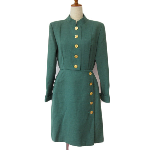 イヴサンローラン YVES SAINT LAURENT ビンテージ ワンピース ラップテイスト ウール 9A3 国内正規 緑 グリーン レディース