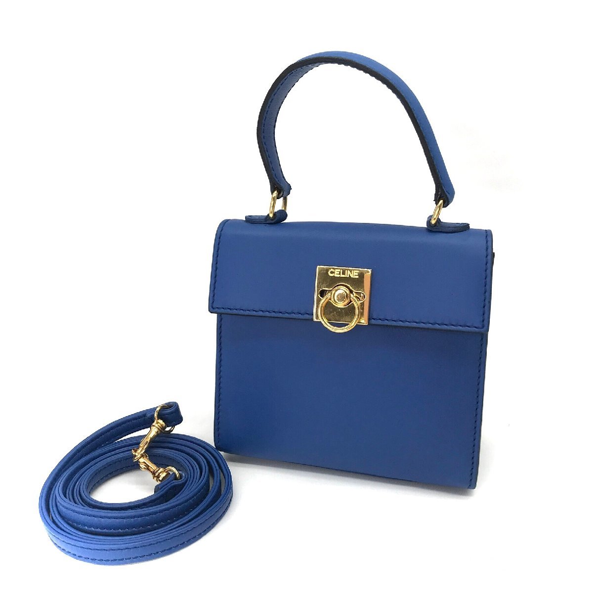 1円 美品 CELINE セリーヌ レアカラー レザー サークル ロゴ金具 ミニ 