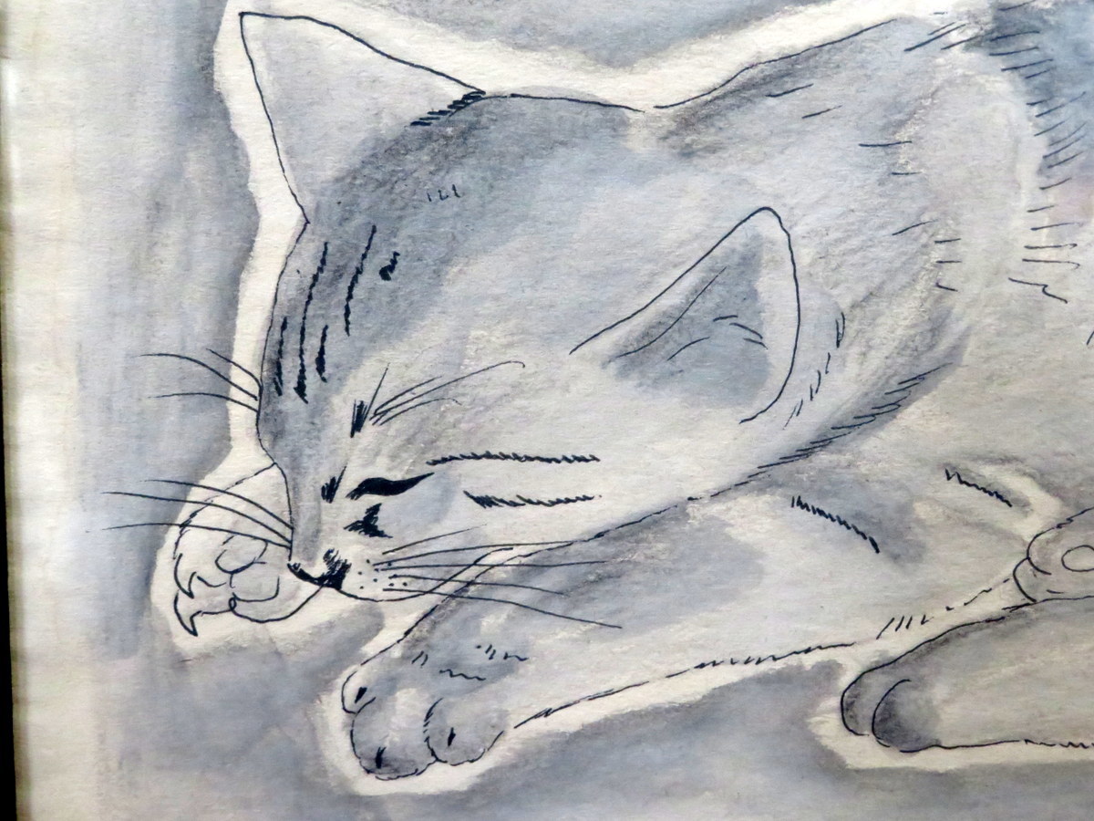 藤田嗣治 レオナール フジタ 眠る猫 21cm×30cm ミクストメディア 秋田