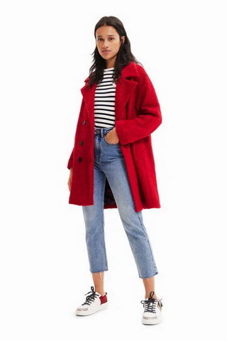 ★Desigual 　ウール ストレートコート 【レッド】 Desigual デシグアル 赤いタータンコート 中古・古着通販Desigual (デシグアル) ロングオーバーコート