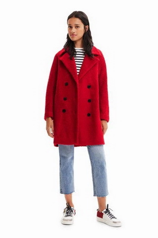 ★Desigual 　ウール ストレートコート 【レッド】 Desigual デシグアル 赤いタータンコート 中古・古着通販Desigual (デシグアル) ロングオーバーコート