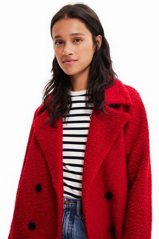 ★Desigual 　ウール ストレートコート 【レッド】 Desigual デシグアル 赤いタータンコート 中古・古着通販Desigual (デシグアル) ロングオーバーコート