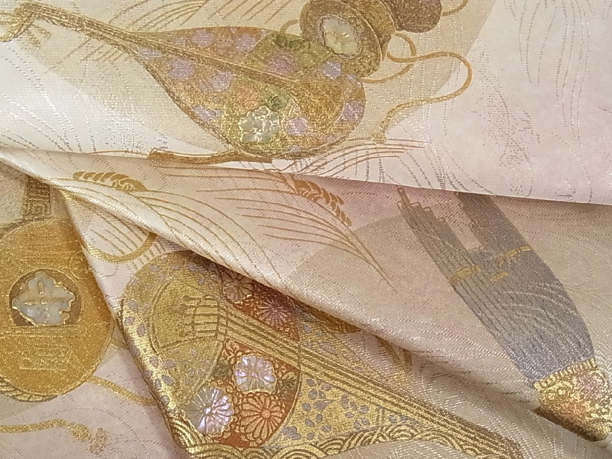 着物屋こころ□太鼓柄袋帯 中国三大刺繍 相良刺繍 切嵌花唐草文 正絹