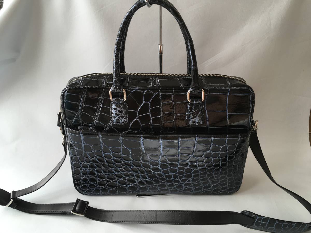 美品 JRA認定 クロコダイル ブリーフケース ビジネス バッグ 