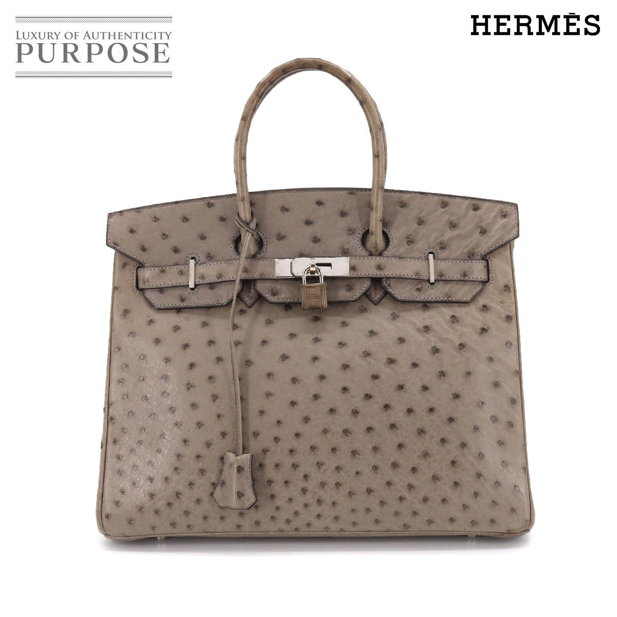 エルメス HERMES バーキン35 ハンド バッグ オーストリッチ ムース □G 