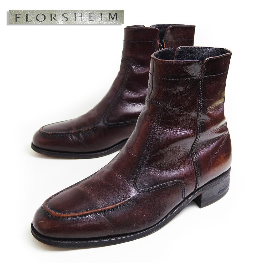 27.5cm相当 FLORSHEIM フローシャイム サイドジップブーツ Uチップ 