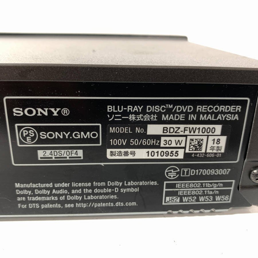 S0611 SONY HDD⁄BDレコーダーBDZ-FW1000 公式通販