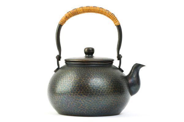 清穂堂 銅製 打出銅製鎚目肌湯沸 銅瓶 丸摘み 藤巻提手 湯沸 茶器 煎茶