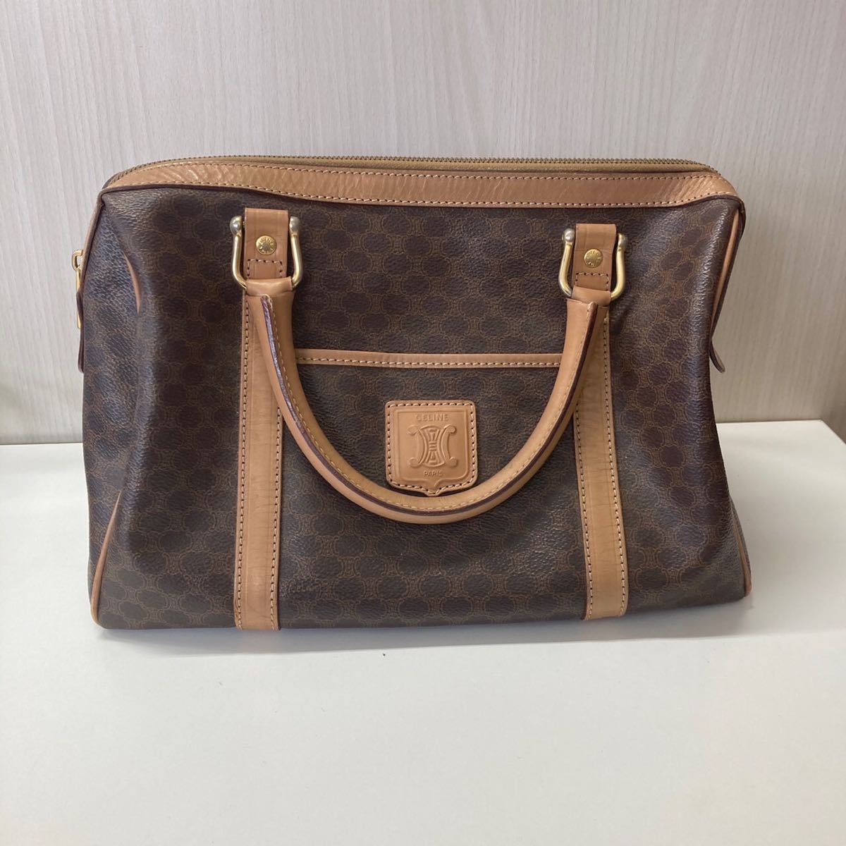 F1011 1円 CELINE セリーヌ マカダム ブラウン ハンドバッグ ボストン 