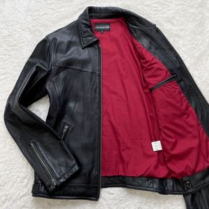 美品/XL⭐️ジャックローズ JACKROSE 羊革 シングルライダースジャケット 美品】JACKROSE XL 羊革 レザー シングルライダース ブラック 赤