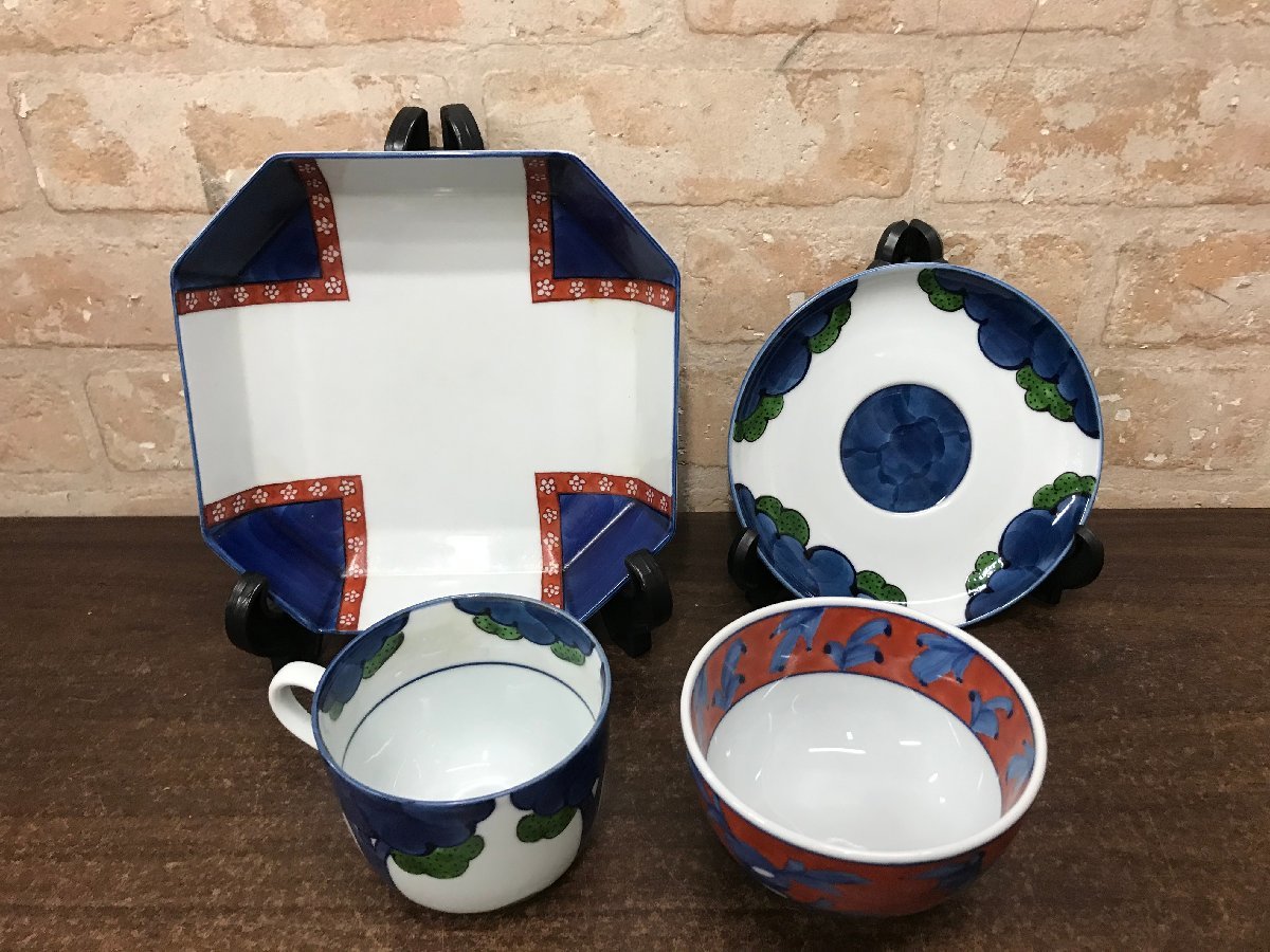 源右衛門 赤繪柘榴繪 銘々皿5枚 染錦柘榴絵 長皿（木瓜