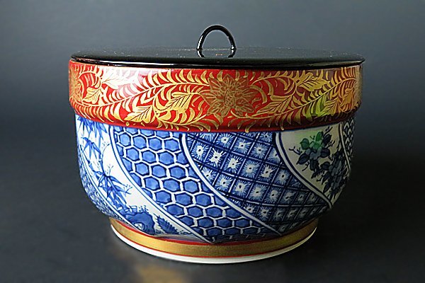 t-u751▽良▽平安秀峰 造 金襴手腰捻祥瑞水指 茶道具