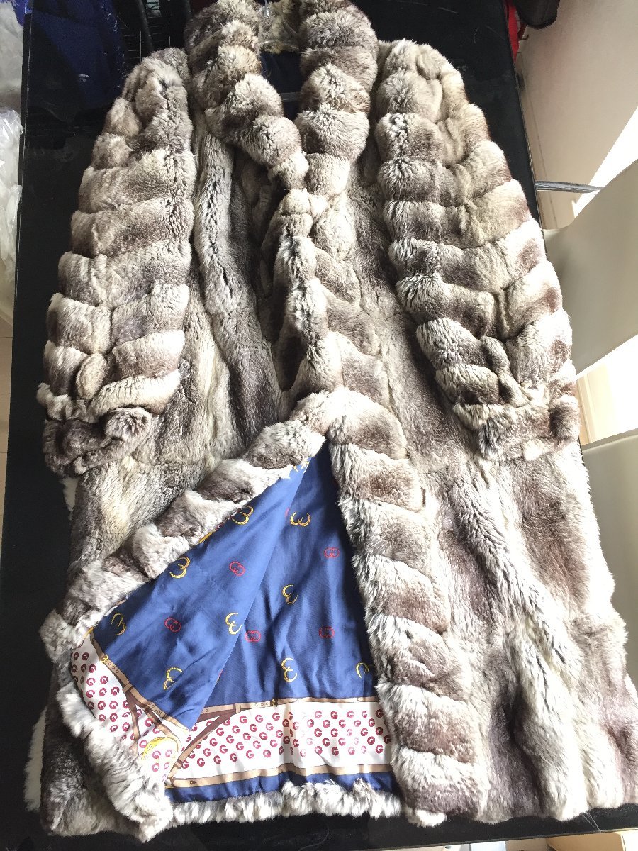 即決 チンチラ ロングコート☆着丈110cm chinchilla fur