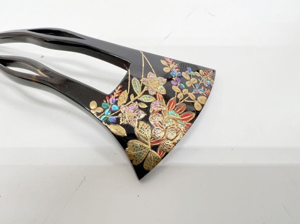 簪 漆塗り 金蒔絵 螺鈿 作家物 玉鳳 かんざし 和装小物 蒔絵 和装髪