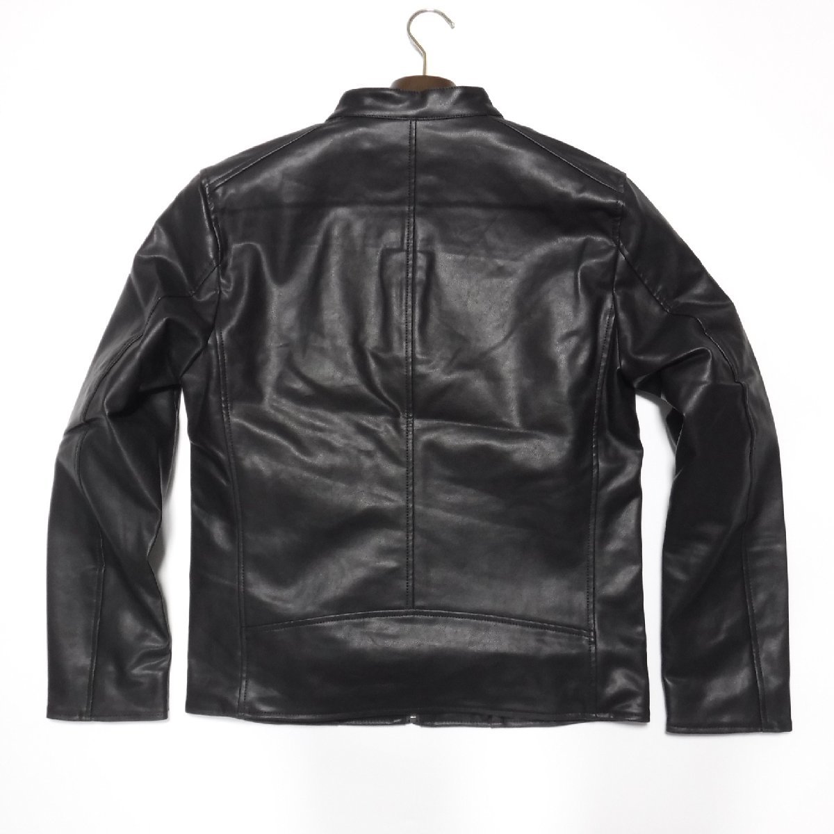 JK803 ナノユニバース 新品 黒 フェイクレザー ZIP シングルライダース